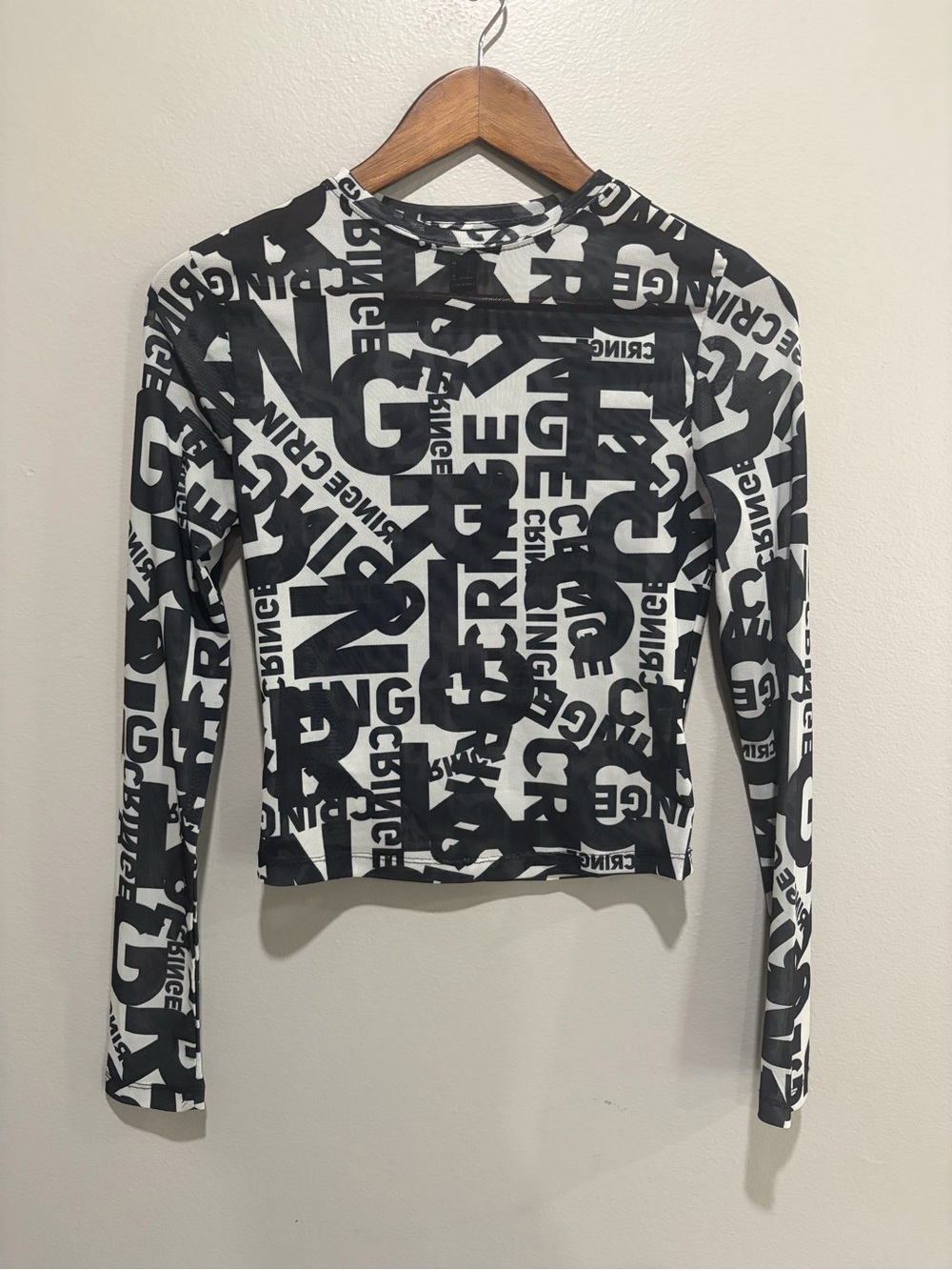Forever 21 Black and White Graphic Long-Sleeve see through top size S